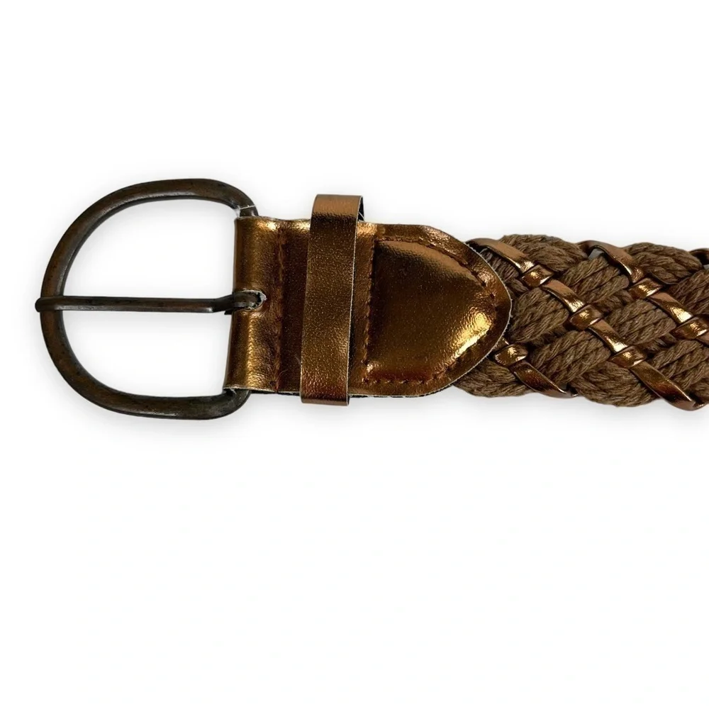 Belt Womens One Size Brown Gold Cotton Wool Woven Coastal Cowgirl Western Shiny